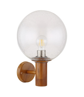 Ossy Globe Wall Lights Wood Look IP44 Clear With Air Bubbles Glass Shade 1x E27-2