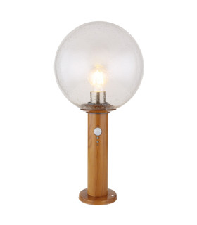 Ossy PIR Outdoor Pedestal Light Wood Look IP44 Clear Glass Shade 1x E27 Dawn Dusk Sensor-1
