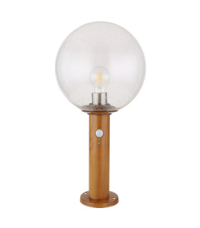Ossy PIR Outdoor Pedestal Light Wood Look IP44 Clear Glass Shade 1x E27 Dawn Dusk Sensor-2
