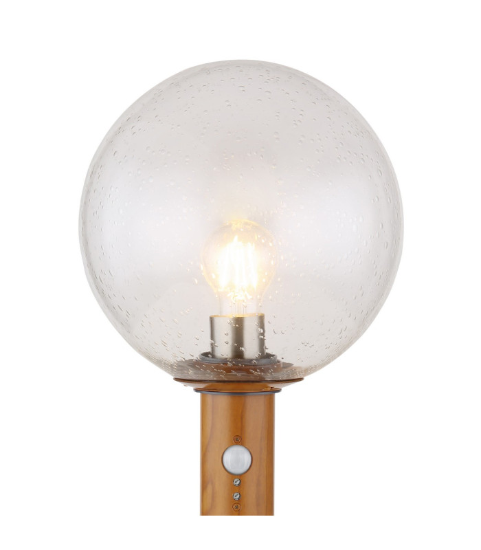 Ossy PIR Outdoor Pedestal Light Wood Look IP44 Clear Glass Shade 1x E27 Dawn Dusk Sensor-3