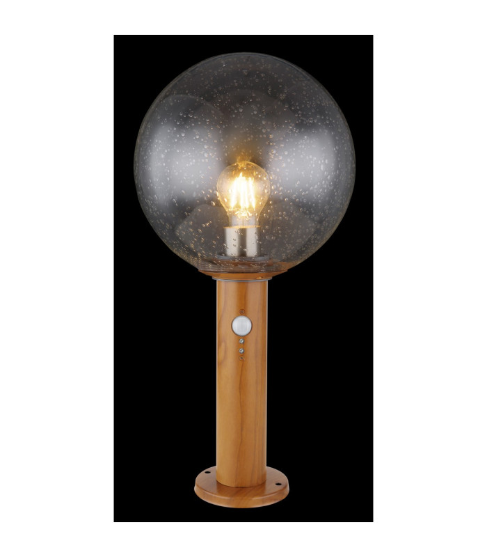 Ossy PIR Outdoor Pedestal Light Wood Look IP44 Clear Glass Shade 1x E27 Dawn Dusk Sensor-4