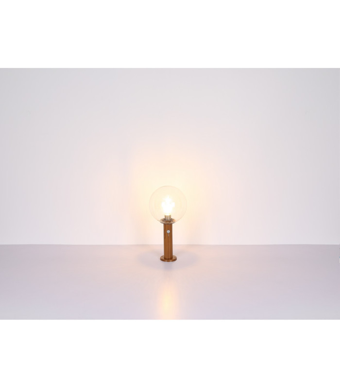 Ossy PIR Outdoor Pedestal Light Wood Look IP44 Clear Glass Shade 1x E27 Dawn Dusk Sensor-6