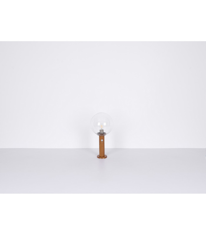 Ossy PIR Outdoor Pedestal Light Wood Look IP44 Clear Glass Shade 1x E27 Dawn Dusk Sensor-7