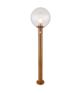 Ossy PIR Outdoor Bollard Wood Look IP44 Clear Glass Shade 1x E27 Dawn Dusk Sensor-1