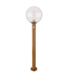 Ossy PIR Outdoor Bollard Wood Look IP44 Clear Glass Shade 1x E27 Dawn Dusk Sensor-2