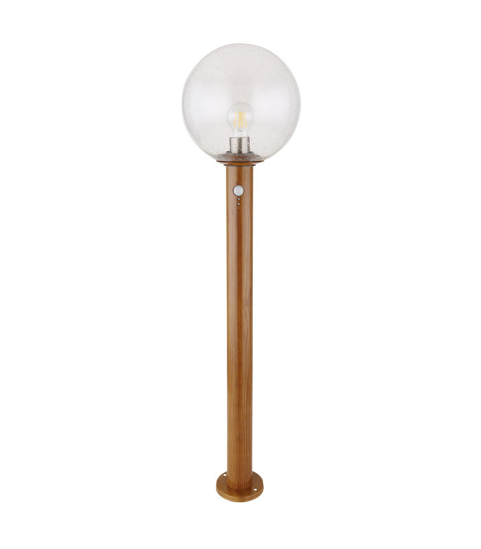 Ossy PIR Outdoor Bollard Wood Look IP44 Clear Glass Shade 1x E27 Dawn Dusk Sensor-2
