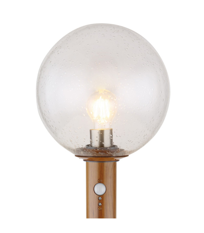 Ossy PIR Outdoor Bollard Wood Look IP44 Clear Glass Shade 1x E27 Dawn Dusk Sensor-3