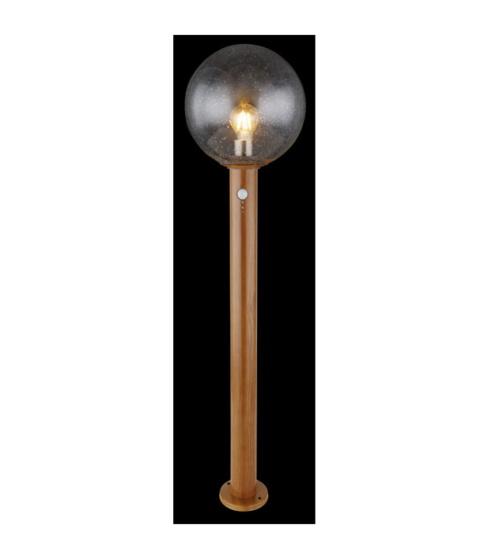 Ossy PIR Outdoor Bollard Wood Look IP44 Clear Glass Shade 1x E27 Dawn Dusk Sensor-4