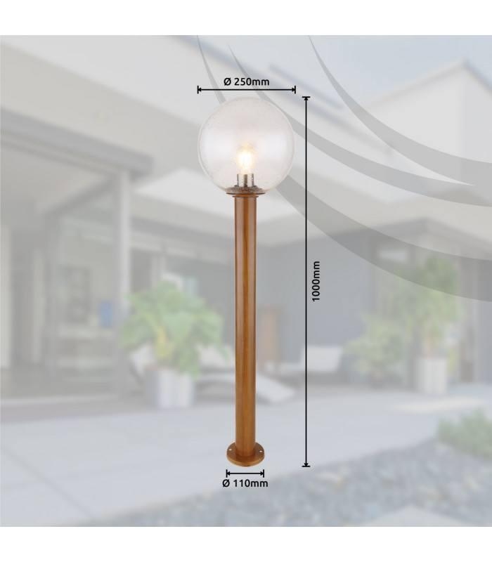 Ossy Outdoor Bollard Wood Look IP44 Clear Glass Shade 1x E27-7
