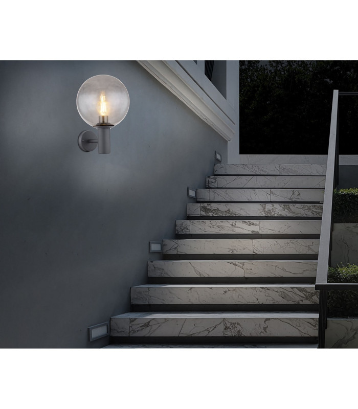 Hedwig Globe Wall Lights Stainless Steel IP44 Glass Shade 1x E27-9