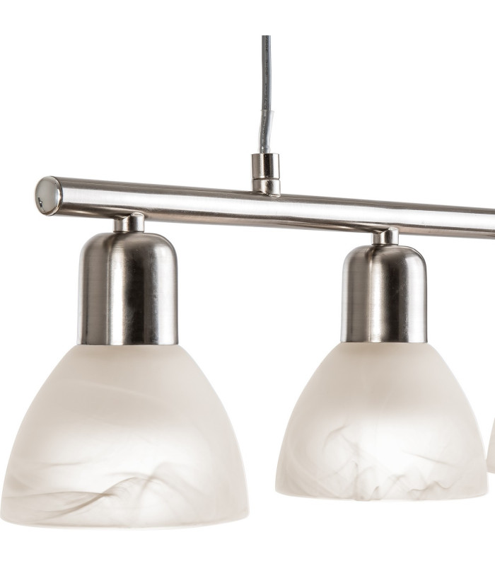 Daytona Bar Pendant Ceiling Light Nickel Matt Alabaster Optic Glass Shade 4x E14 3000K-3
