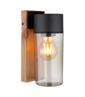 Etsi Outdoor Wall Lantern Wood Look Dark IP44 Smoke Glass Shade 1x E27-1