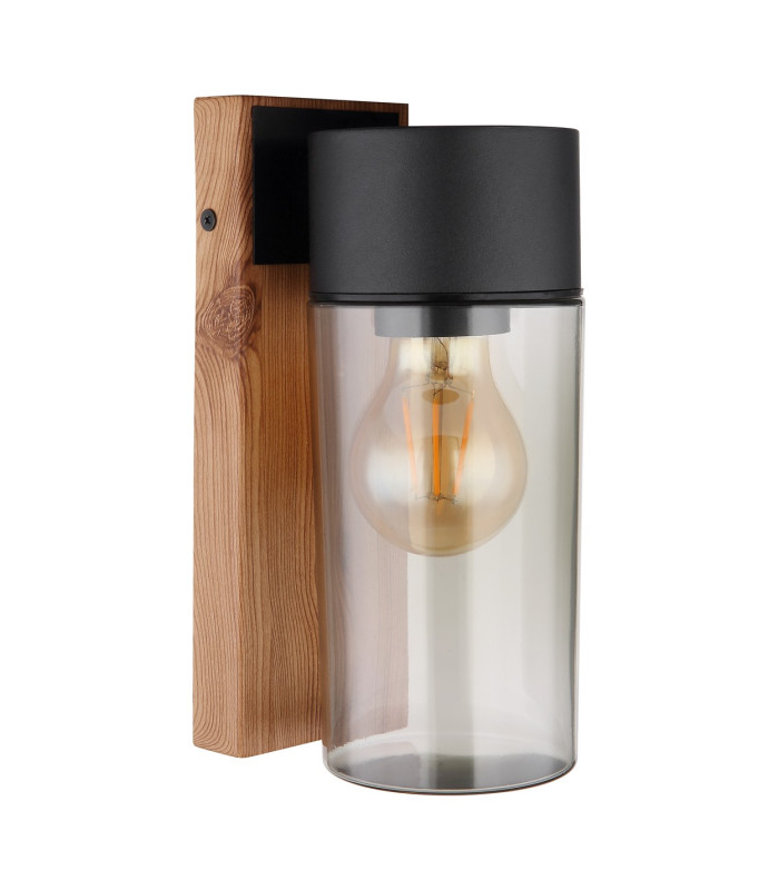 Etsi Outdoor Wall Lantern Wood Look Dark IP44 Smoke Glass Shade 1x E27-2