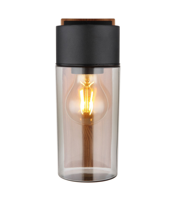 Etsi Outdoor Wall Lantern Wood Look Dark IP44 Smoke Glass Shade 1x E27-3