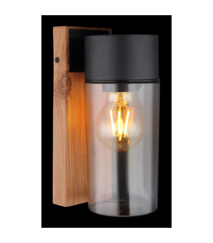 Etsi Outdoor Wall Lantern Wood Look Dark IP44 Smoke Glass Shade 1x E27-4