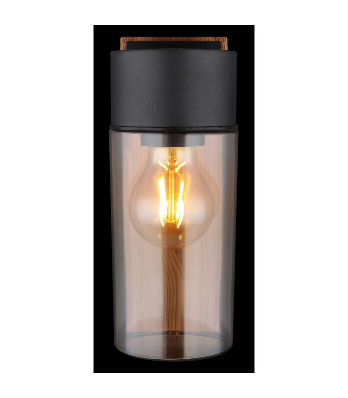 Etsi Outdoor Wall Lantern Wood Look Dark IP44 Smoke Glass Shade 1x E27-5