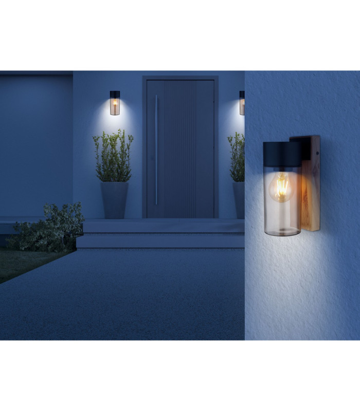 Etsi Outdoor Wall Lantern Wood Look Dark IP44 Smoke Glass Shade 1x E27-6