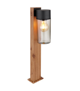 Etsi Outdoor Pedestal Light Wood Look Dark IP44 Smoke Glass Shade 1x E27-1