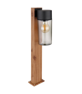 Etsi Outdoor Pedestal Light Wood Look Dark IP44 Smoke Glass Shade 1x E27-2