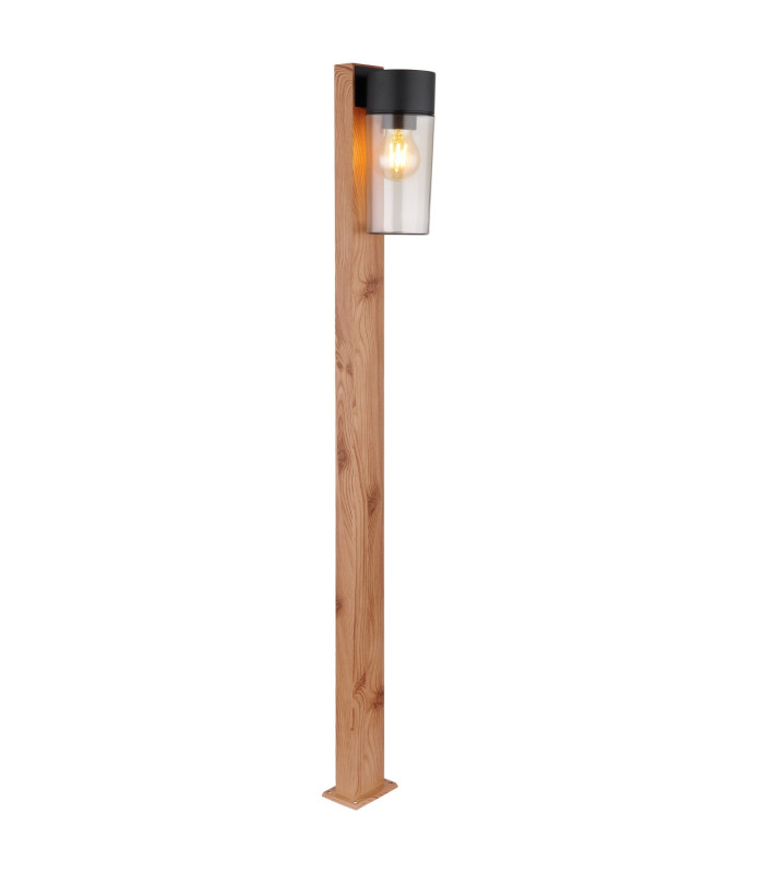 Etsi Outdoor Bollard Wood Look Dark IP44 Smoke Glass Shade 1x E27-1