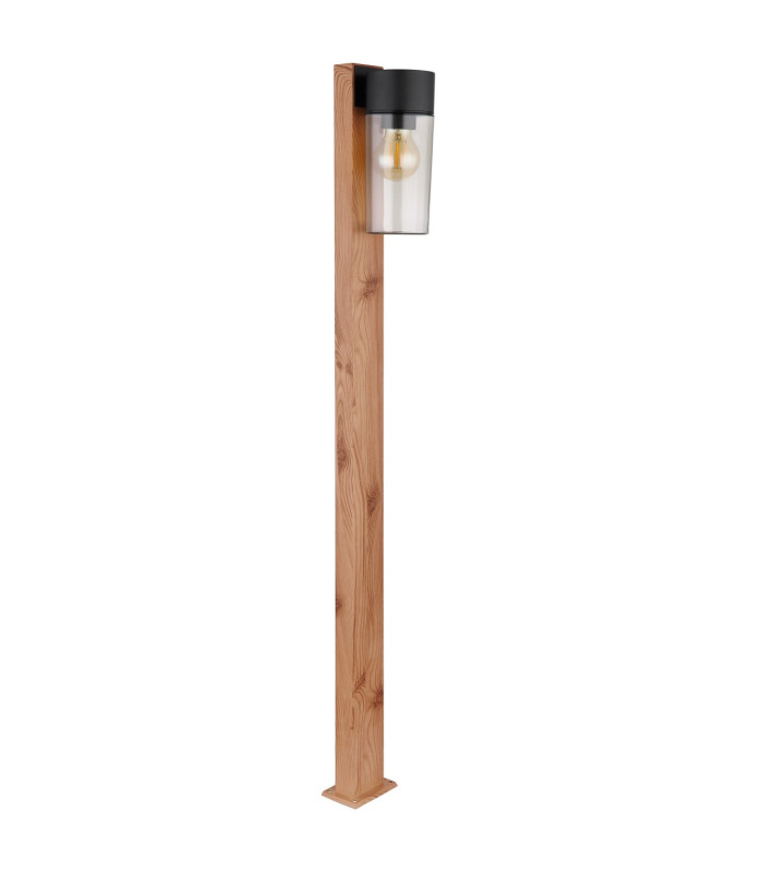 Etsi Outdoor Bollard Wood Look Dark IP44 Smoke Glass Shade 1x E27-2