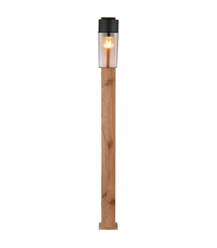 Etsi Outdoor Bollard Wood Look Dark IP44 Smoke Glass Shade 1x E27-3