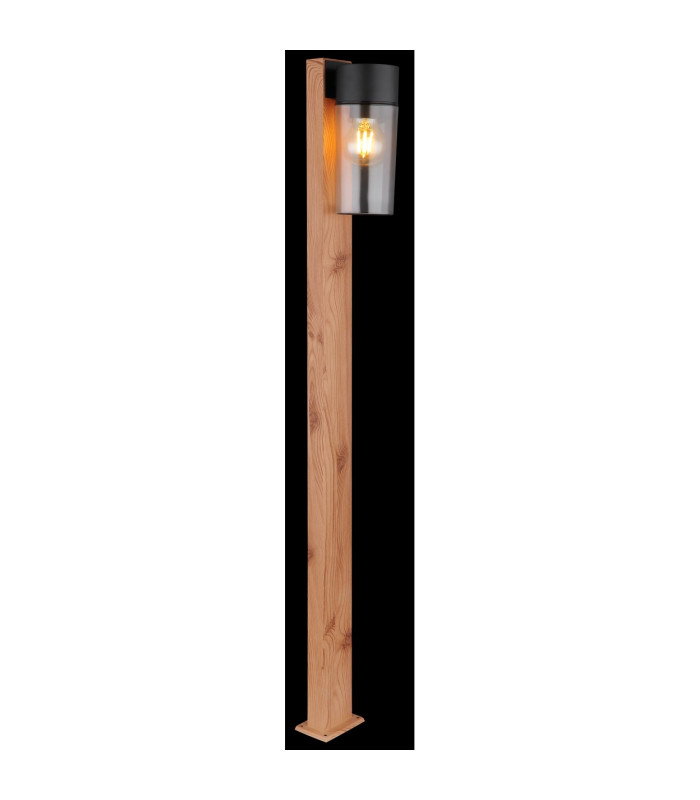 Etsi Outdoor Bollard Wood Look Dark IP44 Smoke Glass Shade 1x E27-5