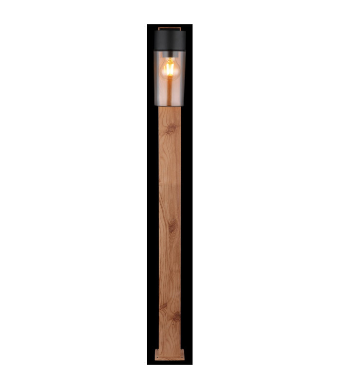 Etsi Outdoor Bollard Wood Look Dark IP44 Smoke Glass Shade 1x E27-6
