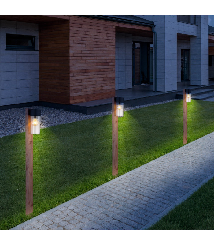 Etsi Outdoor Bollard Wood Look Dark IP44 Smoke Glass Shade 1x E27-7