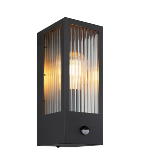 Gundula PIR Outdoor Wall Lantern Matt Black IP44 Clear Glass Shade 1x E27 Dawn Dusk Sensor-1