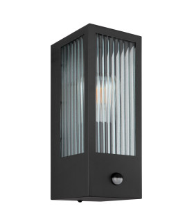 Gundula PIR Outdoor Wall Lantern Matt Black IP44 Clear Glass Shade 1x E27 Dawn Dusk Sensor-2