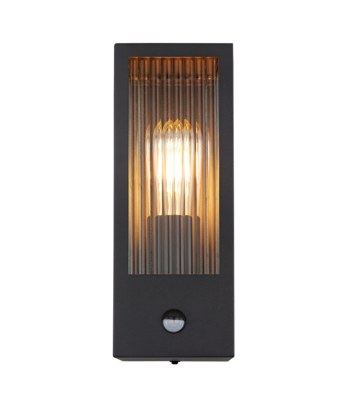 Gundula PIR Outdoor Wall Lantern Matt Black IP44 Clear Glass Shade 1x E27 Dawn Dusk Sensor-3