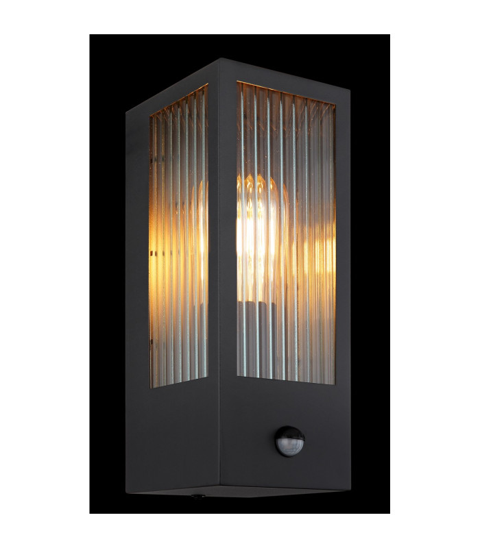 Gundula PIR Outdoor Wall Lantern Matt Black IP44 Clear Glass Shade 1x E27 Dawn Dusk Sensor-4