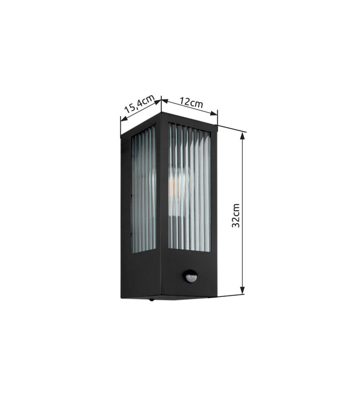 Gundula PIR Outdoor Wall Lantern Matt Black IP44 Clear Glass Shade 1x E27 Dawn Dusk Sensor-6