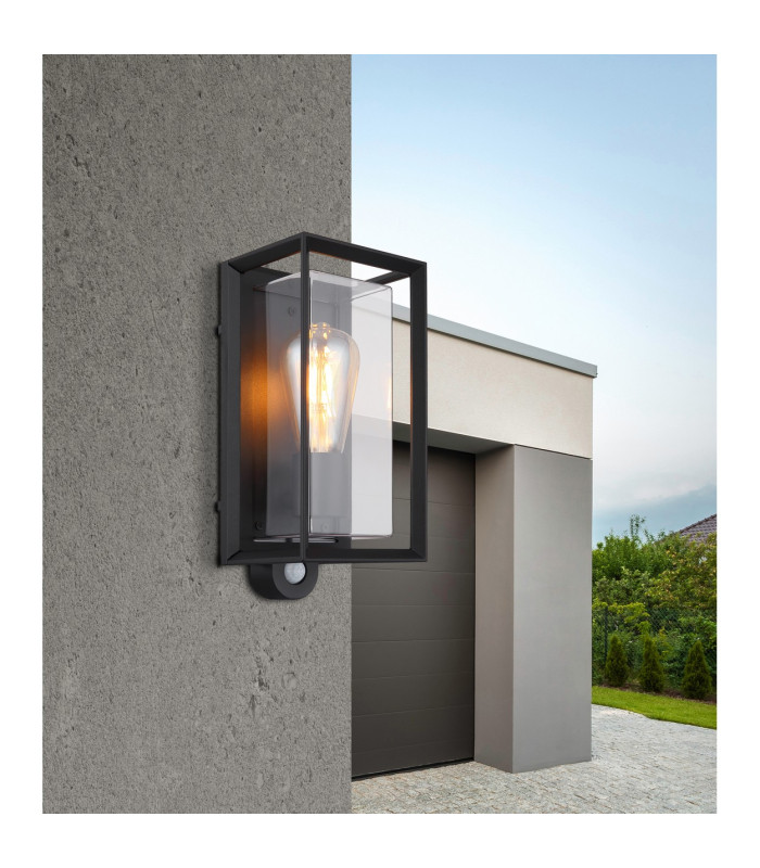 Logana Outdoor Wall Lantern Matt Black IP44 1x E27 Dawn Dusk Sensor-5