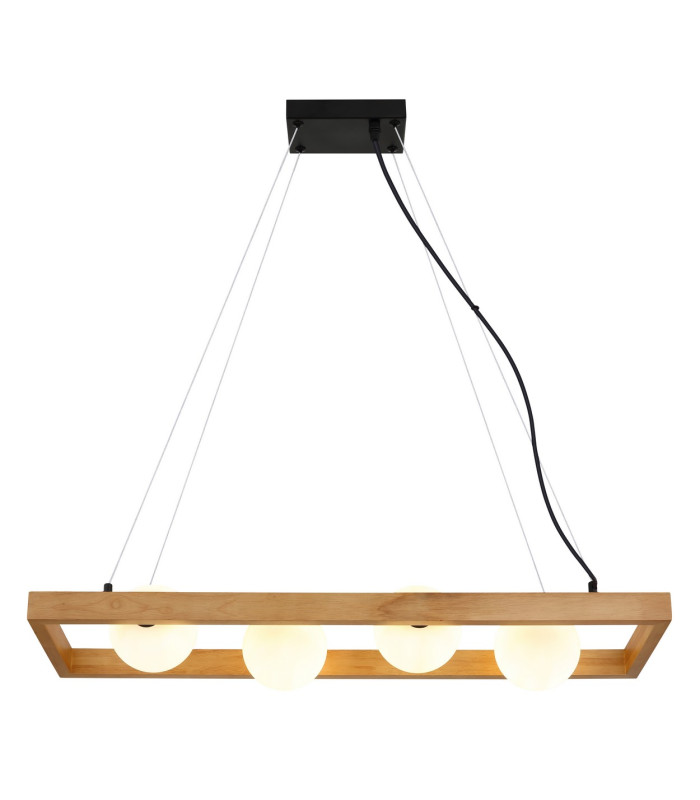 Nanda Bar Pendant Ceiling Light Matt Black Balls Opal Glass Shade 4x G9-3