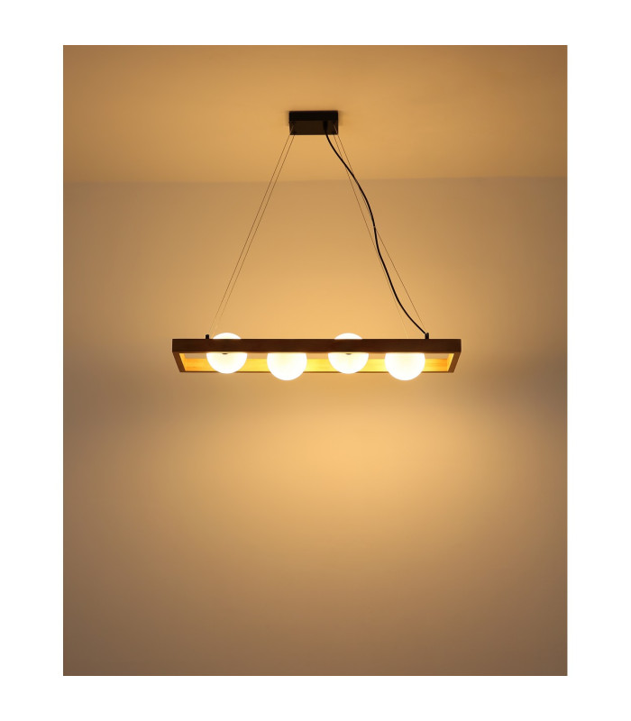 Nanda Bar Pendant Ceiling Light Matt Black Balls Opal Glass Shade 4x G9-4