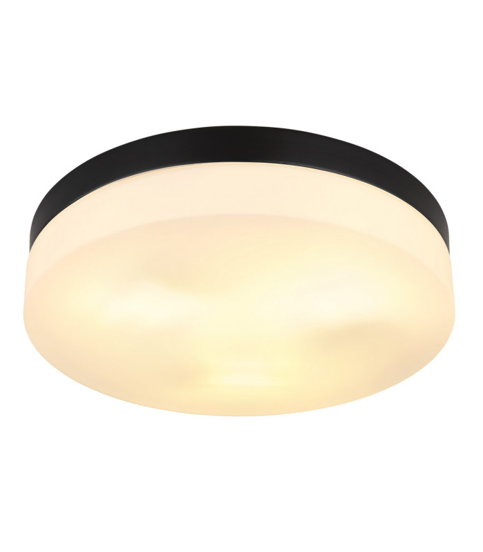 Vranos Outdoor Flush Matt Black IP44 Opal Glass Shade 3x E27-1