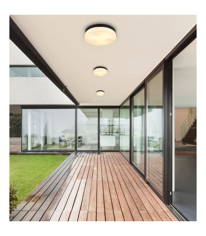 Vranos Outdoor Flush Matt Black IP44 Opal Glass Shade 3x E27-7