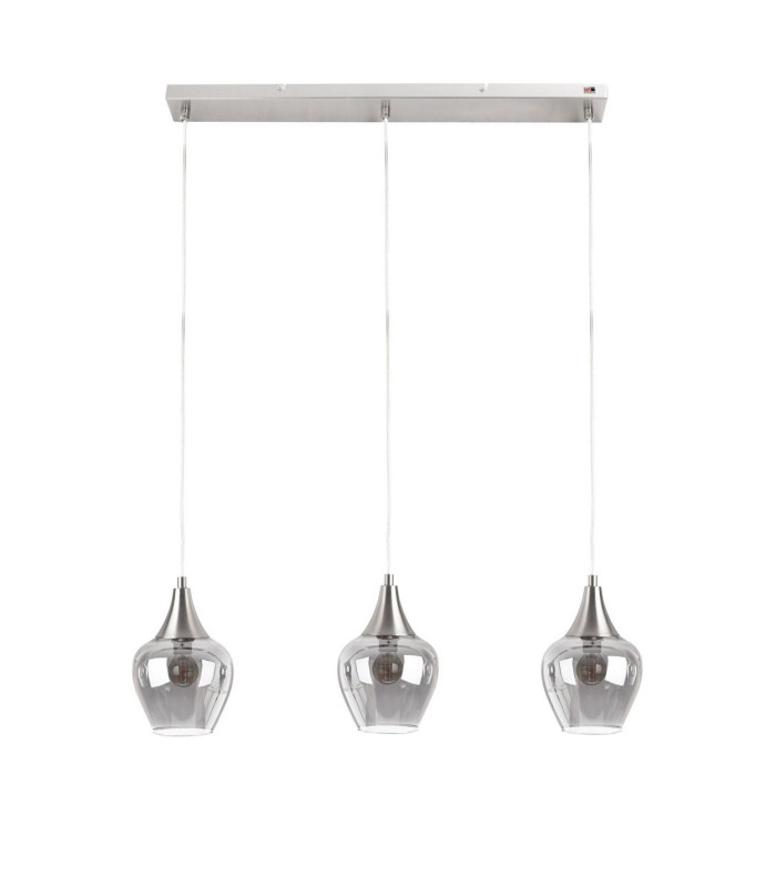 Drop Bar Pendant Ceiling Light Black Transparent Glass Shade 3x E14