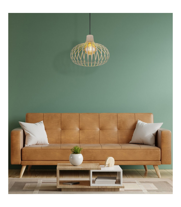Mateo Wire Frame Pendant Ceiling Light Creme Coloured Matt 1x E27-8