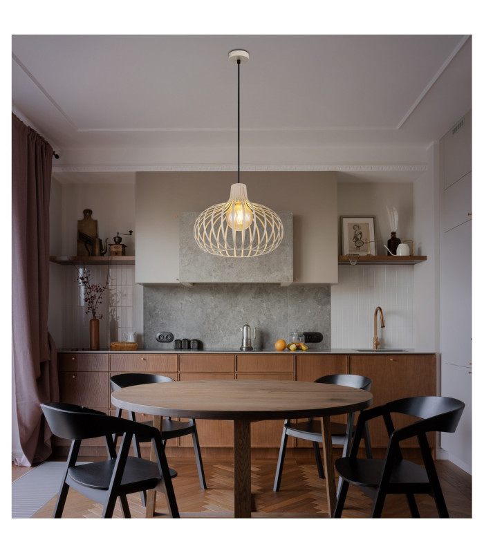 Mateo Wire Frame Pendant Ceiling Light Creme Coloured Matt 1x E27-9