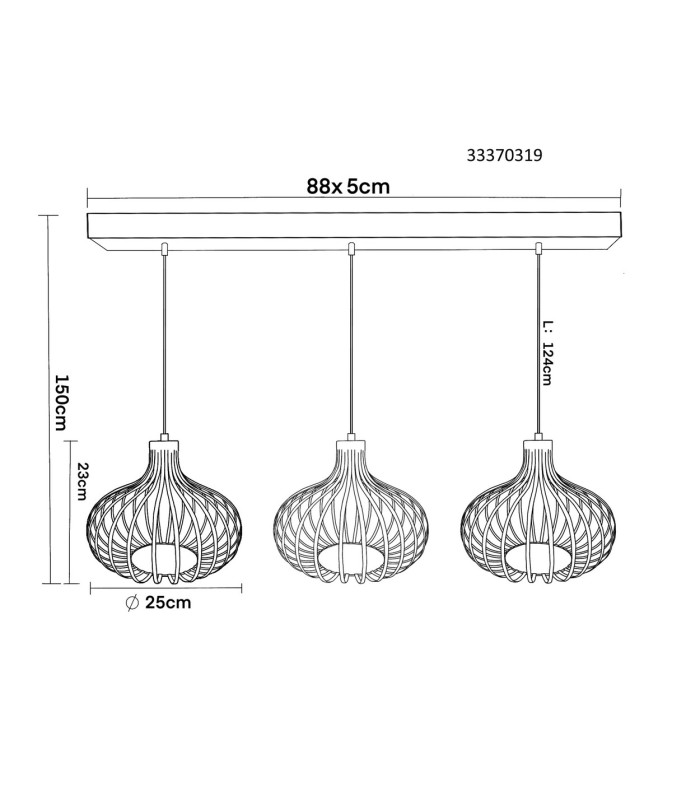 Mateo Bar Pendant Ceiling Light Creme Coloured Matt 3x E27-7