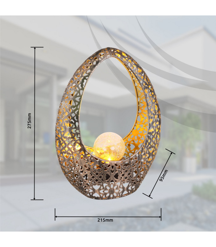 Solarleuchte Outdoor Portable Lamp Bronze Colored IP44 Clear Crackle Glass Shade LED 3000K-9