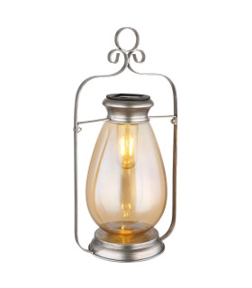 Solarleuchte Outdoor Portable Lamp Silver Colored Antique IP44 Amber Glass Shade LED 3000K-1