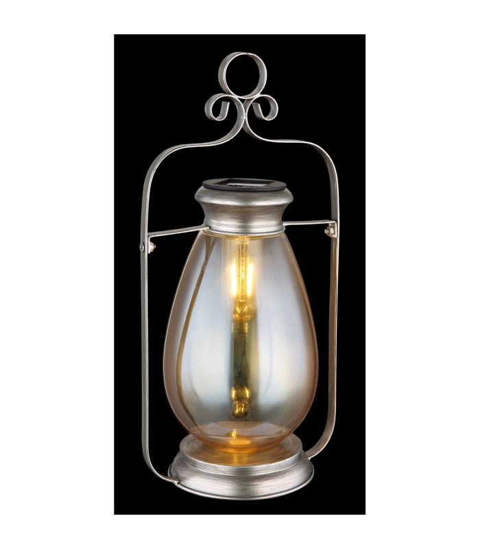 Solarleuchte Outdoor Portable Lamp Silver Colored Antique IP44 Amber Glass Shade LED 3000K-3