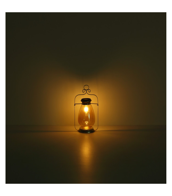 Solarleuchte Outdoor Portable Lamp Silver Colored Antique IP44 Amber Glass Shade LED 3000K-4