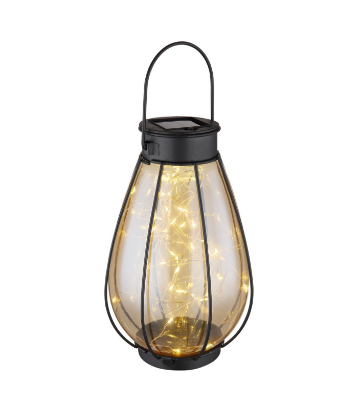 Solarleuchte Outdoor Portable Lamp Matt Black IP44 Amber Glass Shade 40x LED 3000K-1
