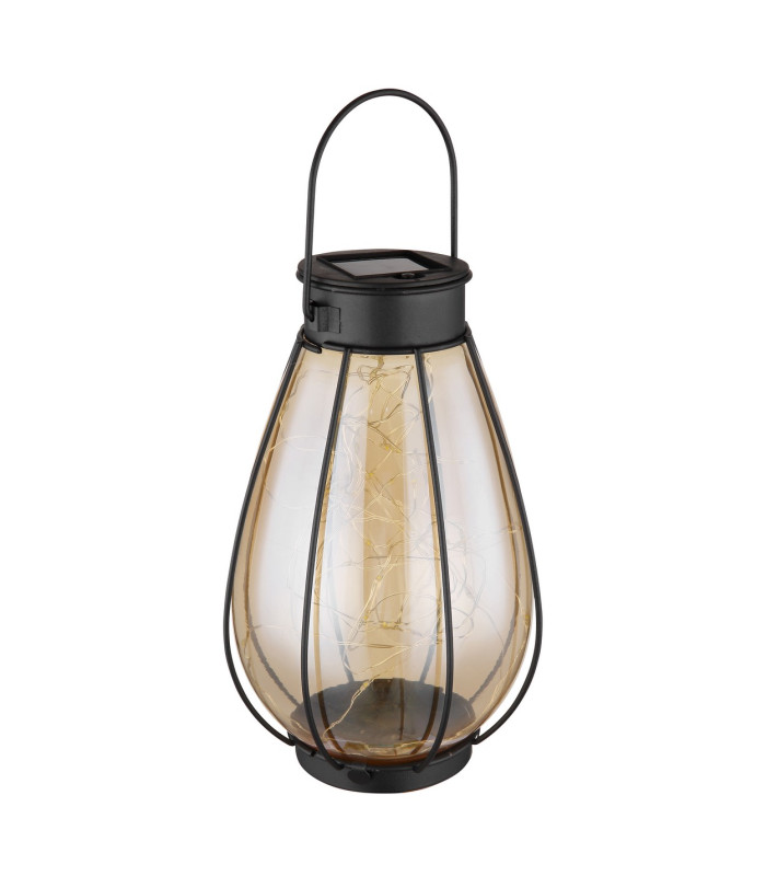 Solarleuchte Outdoor Portable Lamp Matt Black IP44 Amber Glass Shade 40x LED 3000K-2
