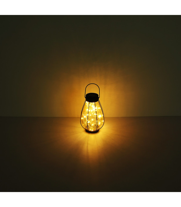 Solarleuchte Outdoor Portable Lamp Matt Black IP44 Amber Glass Shade 40x LED 3000K-4